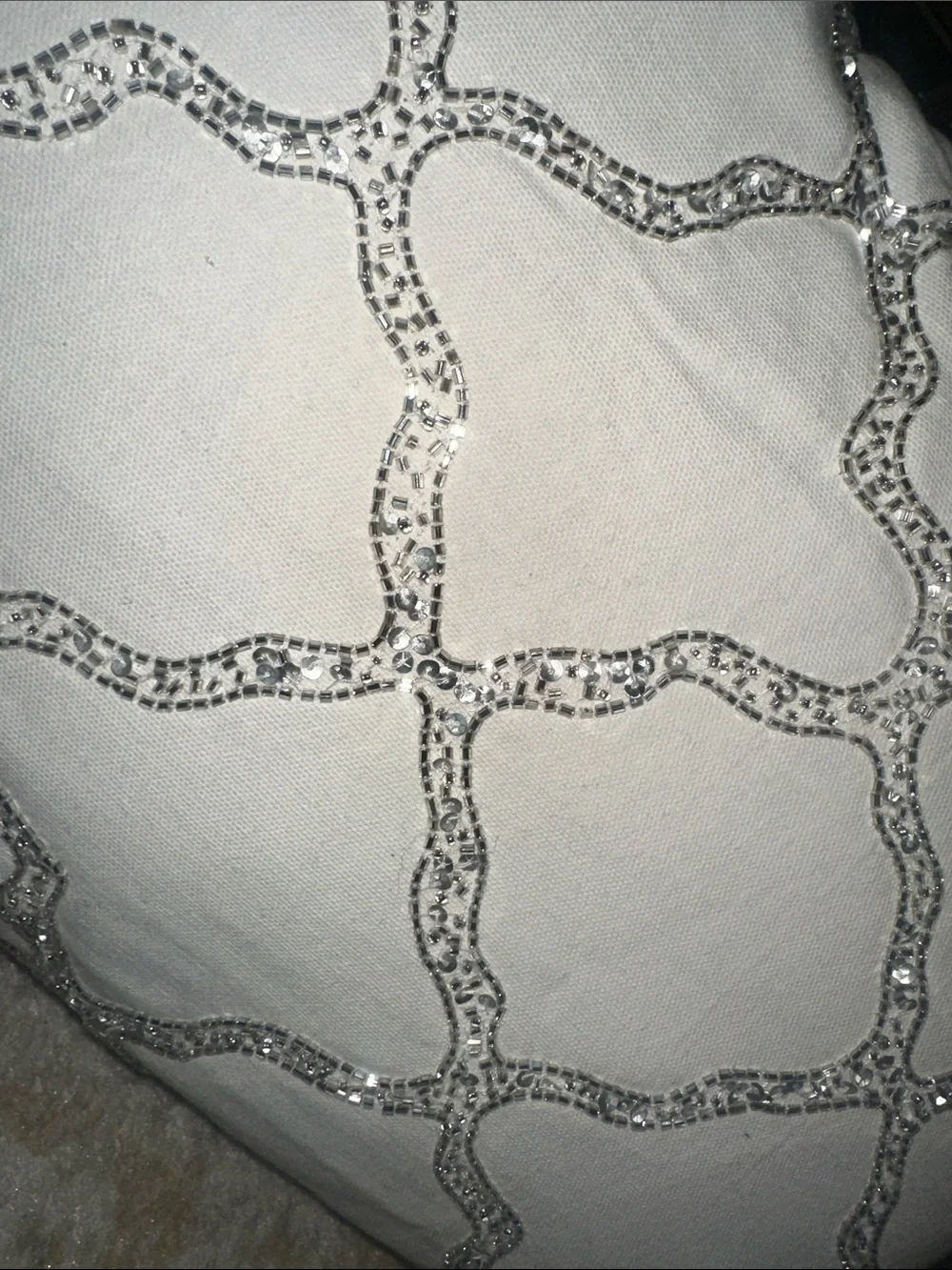 Bling Embroidered Ivory Decorative Throw Pillows - Set of 2